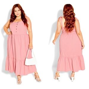 CITY CHIC Denim Tie Maxi Dress Ice Pink